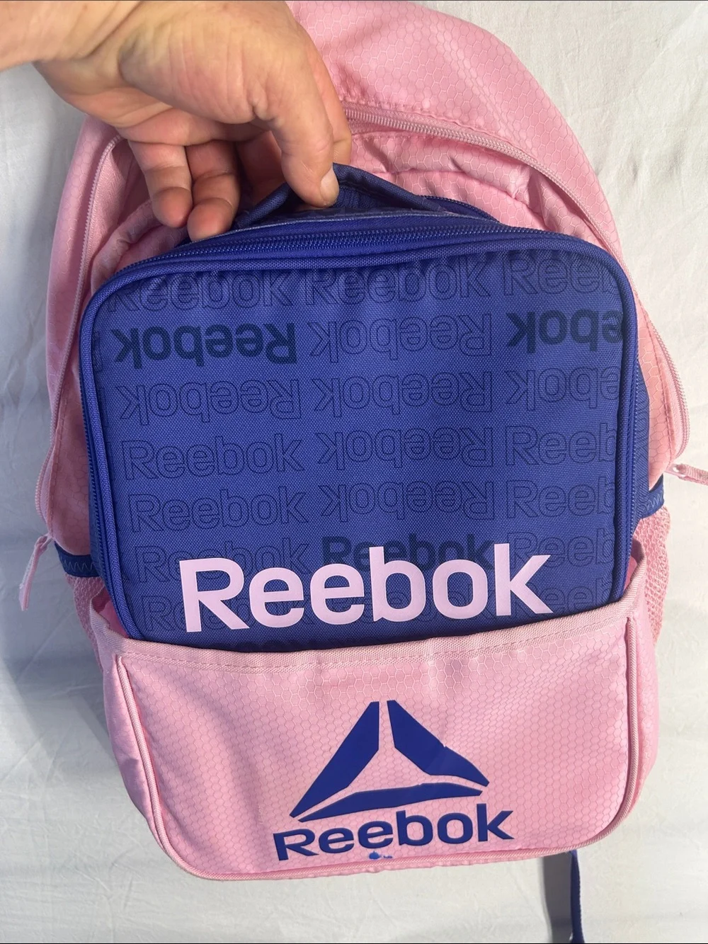 Reebok Pink Backpack with Purple Logo Accents